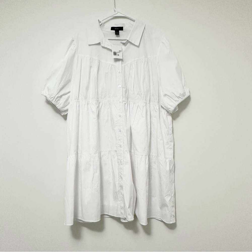 NEW Forever 21 Plus Size White Short Sleeve Tiered Button Down Shirt Dress 4X